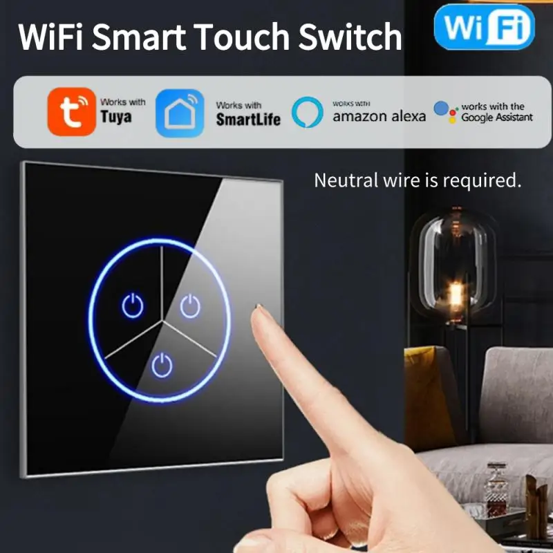 

CORUI Tuya WiFi EU Smart Touch Switch Light Wall Button Neutral Wire Use With Alexa Google Home Alice Smart Life Bottom Box