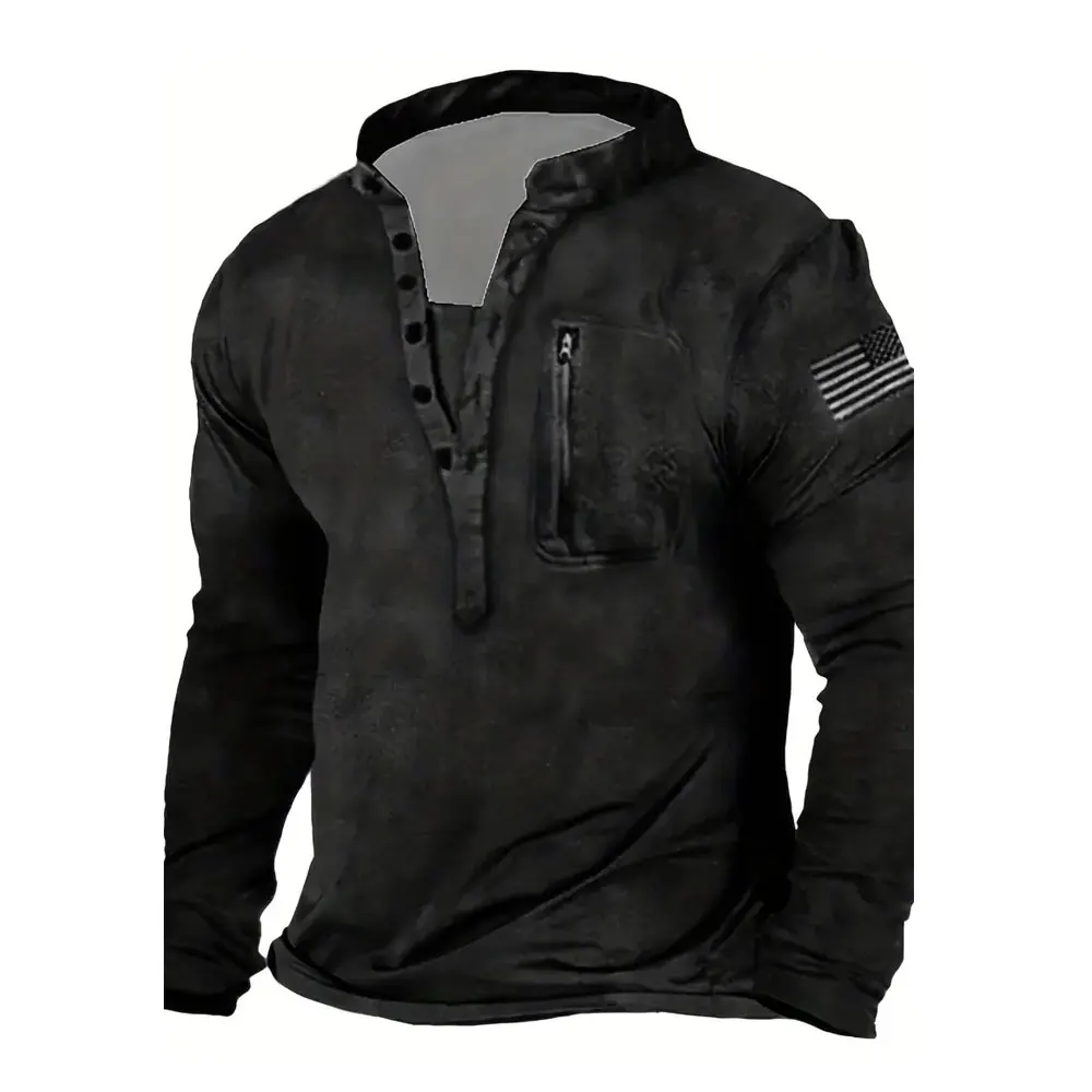 Мужские Винтажные рубашки на молнии с длинным рукавом и принтом американского