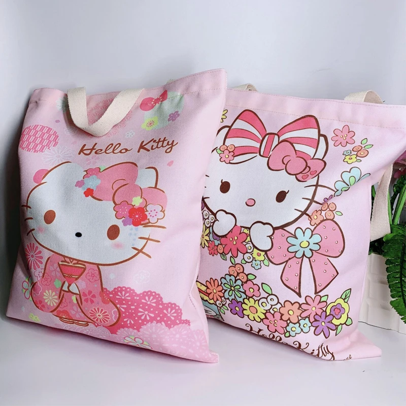 2022 Sanrios Anime Kt Cat Canvas Shoulder Bag Cartoon Ladies Shopping Bags Lunch Bag Kawaii Handbags Tote Books Bag Girls Gift images - 6