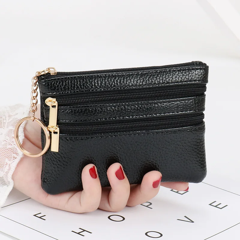 

Women Coin Purse PU Leather Short Card Holder Wallet Simple Solid Female Key Chain Money Purses Versatile Coin Pocket for Women