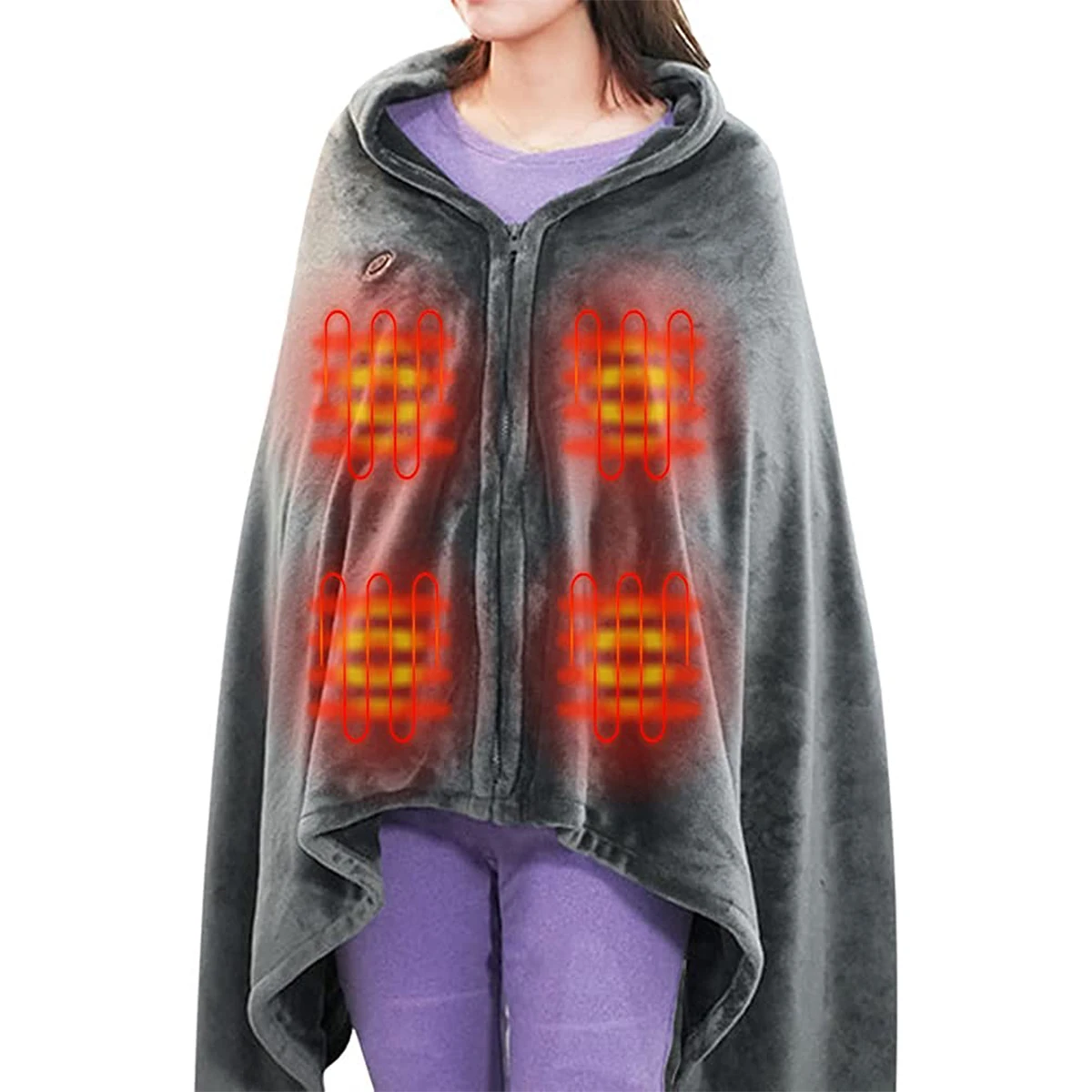 

USB Heated Shawl Soft Flannel Adjustable Heated Wrap Blanket with 3 Heating Levels 8 Heated Areas Winter Warm Wearable Blanket