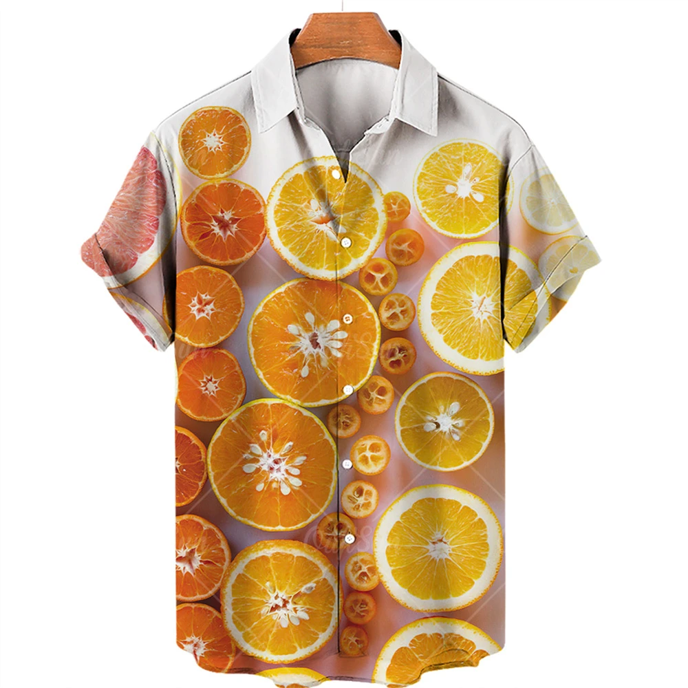 2022 New Men's Lapel Loose Shirt Comfortable Breathable Fabric Island Style Fruit Plant 3D Pattern 2022 New