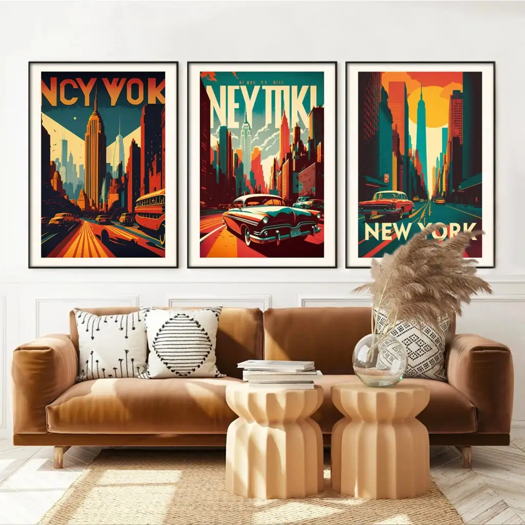 

New York Travel Posters Illustration Canvas Painting Print Poster Home Decor Wall Art Picture For Living Room Frameless