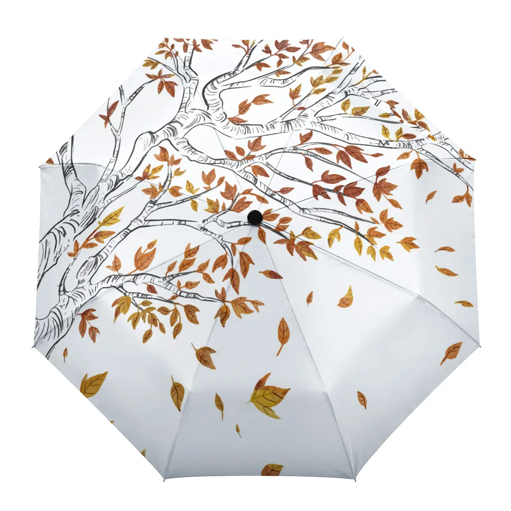 

Yellow Leaves Falling In Autumn Creative Umbrella Rain Women Automatic Three Folding Umbrellas Windproof Parasol Parapluie