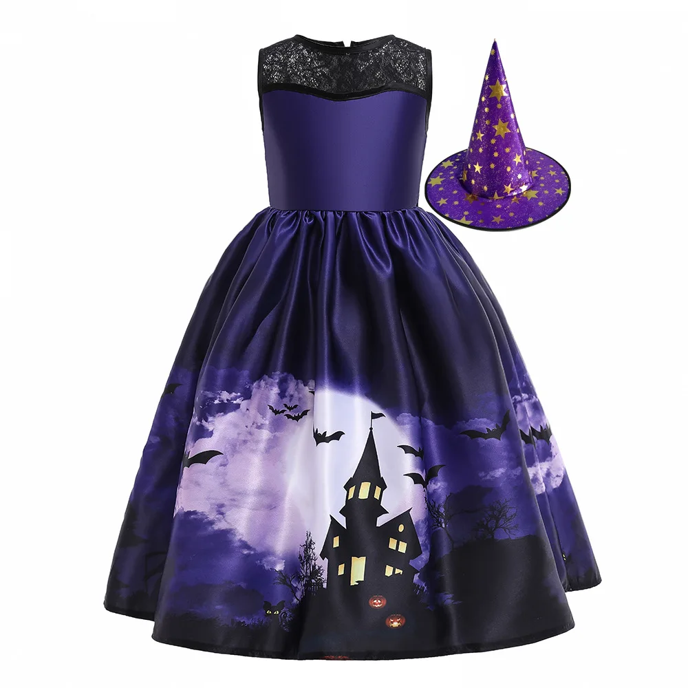 Halloween Long Dress 2022 New Cross Border Ins Gown With Hat Pumpkin Print Performance Girl Cloth Skirt YT010