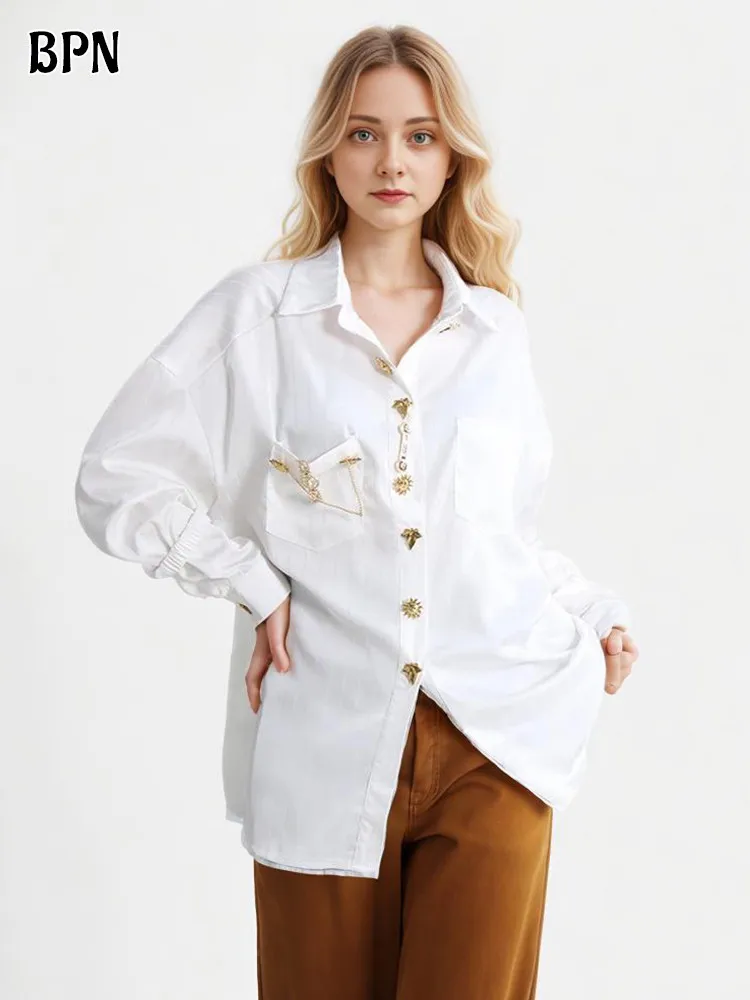 Блузка BPN с металлической пряжкой женская характерная однотонная Повседневная