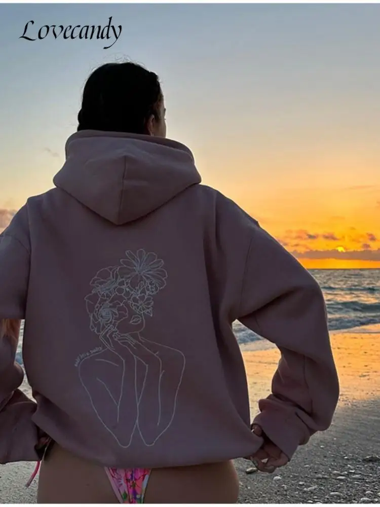 

Однотонный свитшот с капюшоном для женщин, модный стеганый пуловер с длинным рукавом и карманами, Повседневная Верхняя одежда 2023