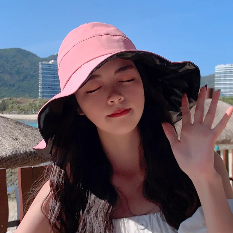 2 Styles Big Wide Brim Women Sun Hat Solid Color Foldable Dome/Empty Top Cap UV Protection Outdoor Beach Panama Cap Sun Hats