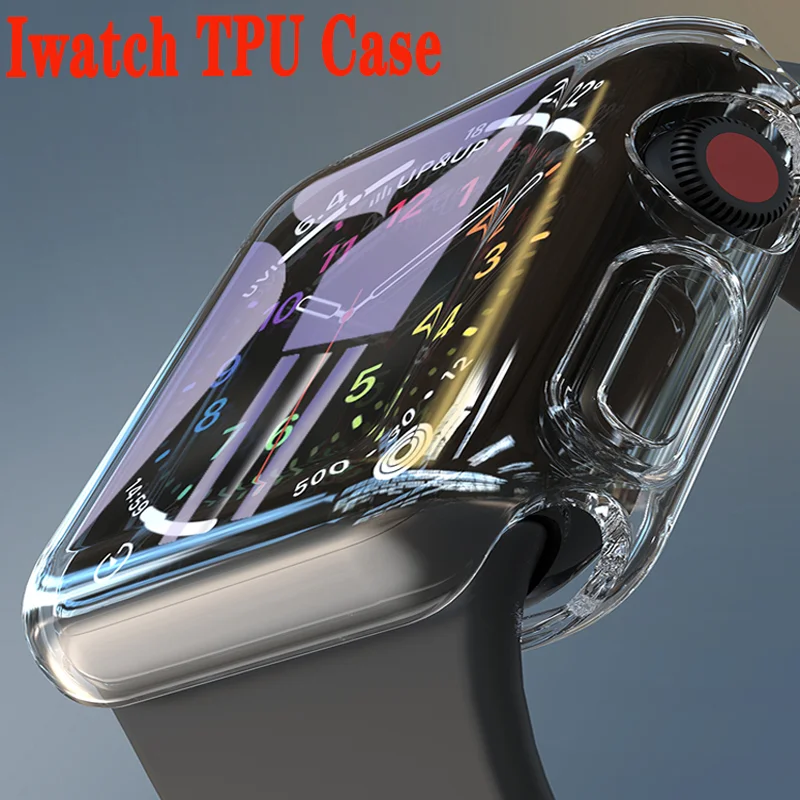 

Тонкий чехол для Apple Watch Series 7 6 5 4 3 2 1 SE, силиконовый чехол для iWatch 38 40 41 42 44 45 мм, прозрачная защитная пленка для экрана из ТПУ