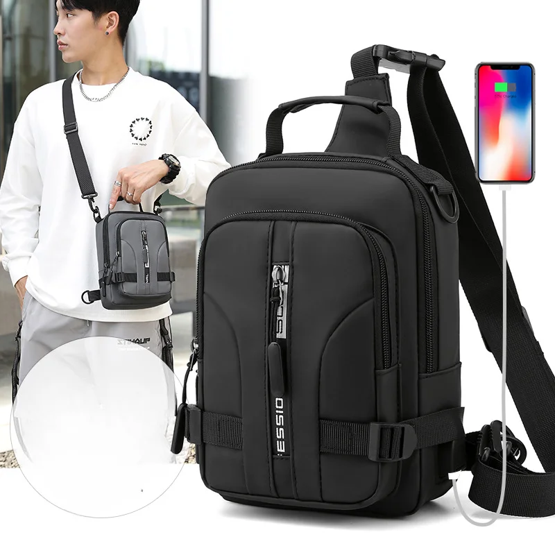

New Casual Men's Chest Bag Multi-Functional Outdoor One-Shoulder Diagonal Bag Trendy Waterproof Anti-Theft Chest Bag Usb Port