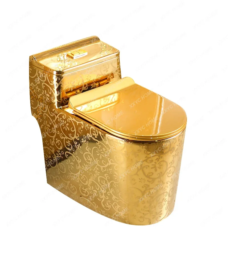 Бытовой креативный смывной унитаз в европейском стиле с золотым узором