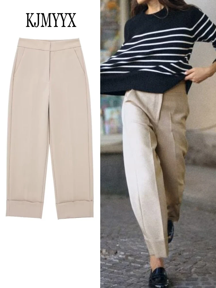 

KJMYYX 2023 женские модные длинные брюки весна-осень с высокой талией винтажные Прямые повседневные уличные облегающие брюки
