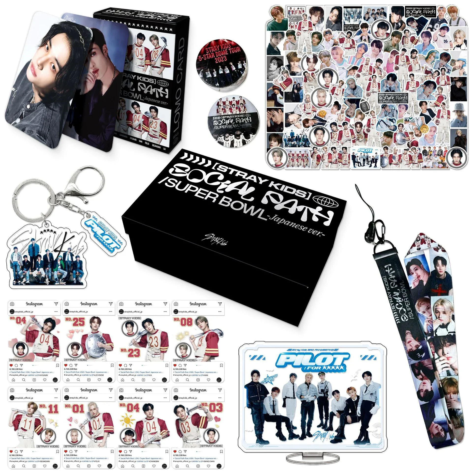 

Kpop Stray Kids Gift Box Set StrayKids Social Path New Album Photocards Lomo Card Sticker Lanyard Keychains Fans Gifts