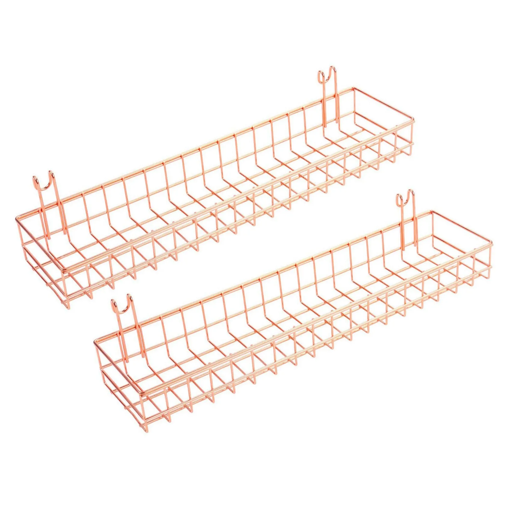 

2X Rose Gold Grid Wall Basket Wire Wall Shelf for Grid Panel Easy Hanging Tray