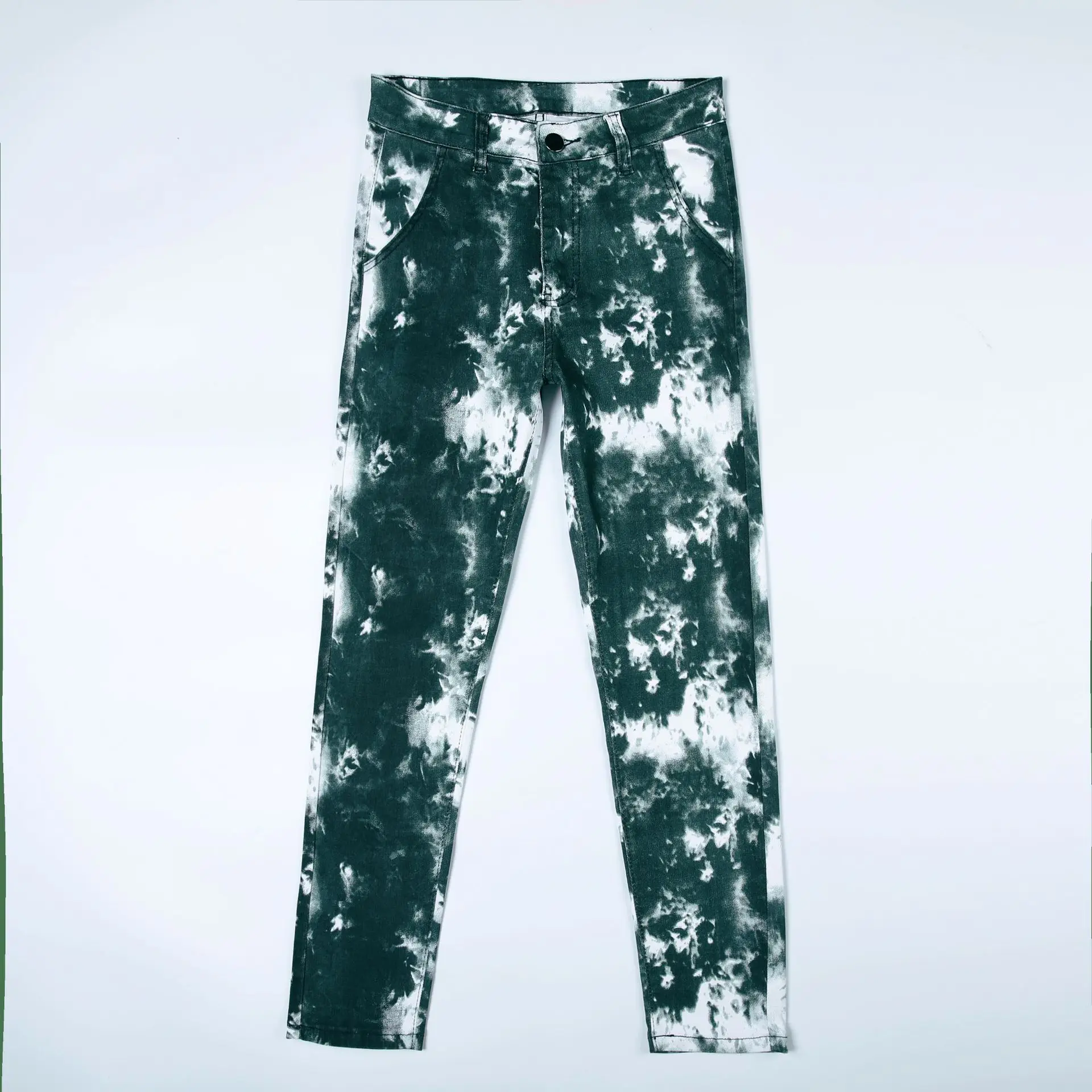 High street hot selling men's jeans new tie-dye craft small straight denim trousers