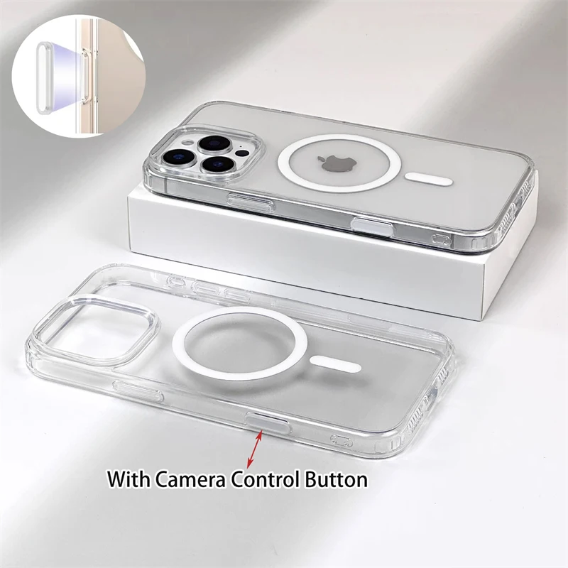 Прозрачный акрил с кнопкой управления камерой для чехла Magsafe iPhone 16 Pro Max Plus