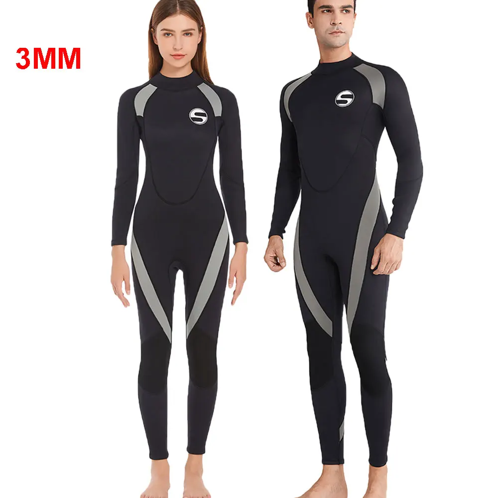 3MM Neoprene Men Wetsuit Women Long Sleeve Scuba Diving Suit Spearfishing Triathlon Surfing Suits Black One Piece Swimwear