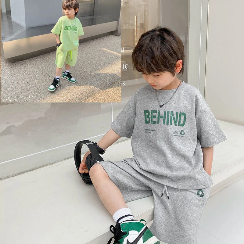 

1-10 year Fashion Summer children's letter short sleeve suit 2022 new boys and girls cotton top T-shirt shorts casual sportswear
