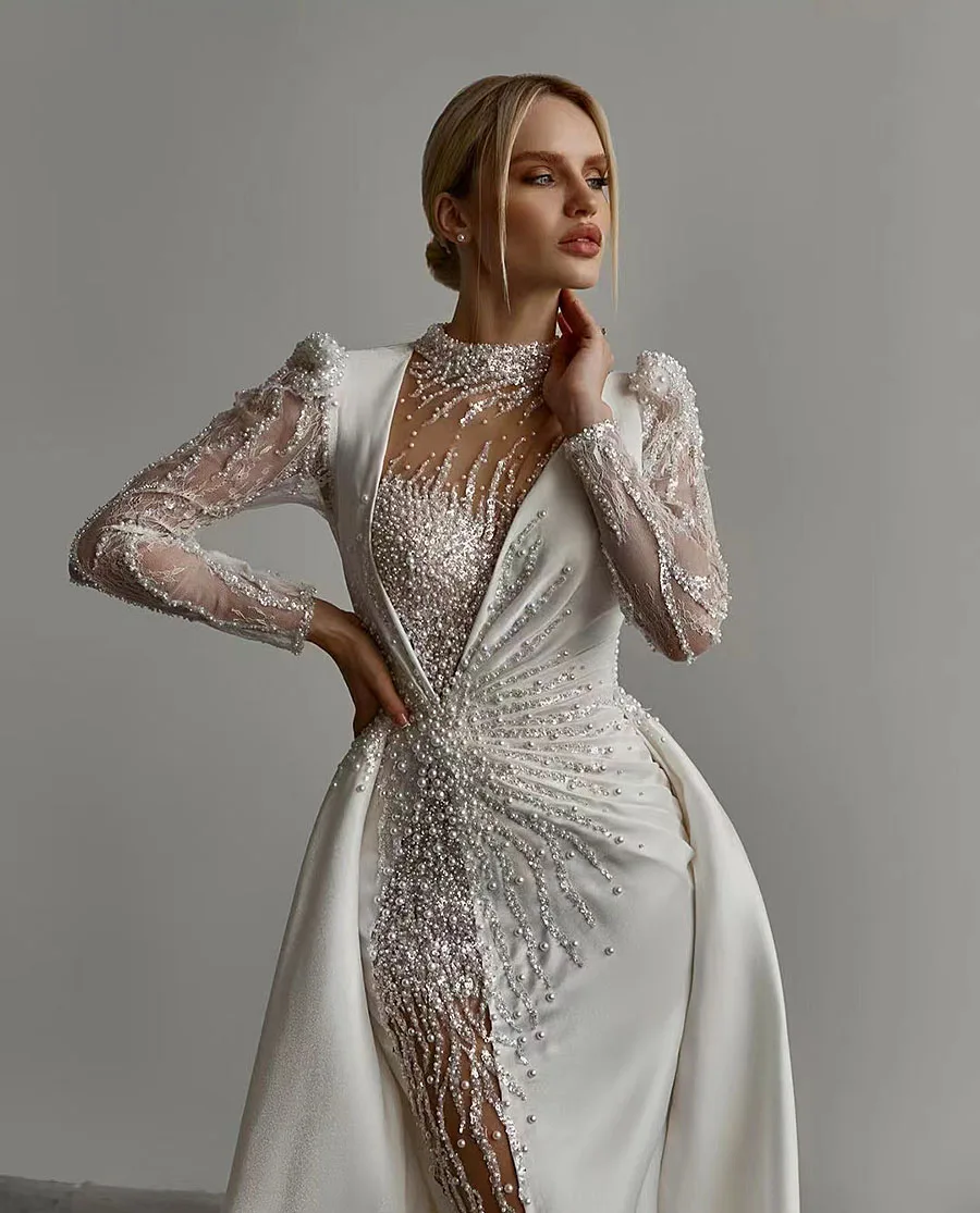 Женское свадебное платье-Русалка Lvory Прозрачное платье с жемчужинами и длинным