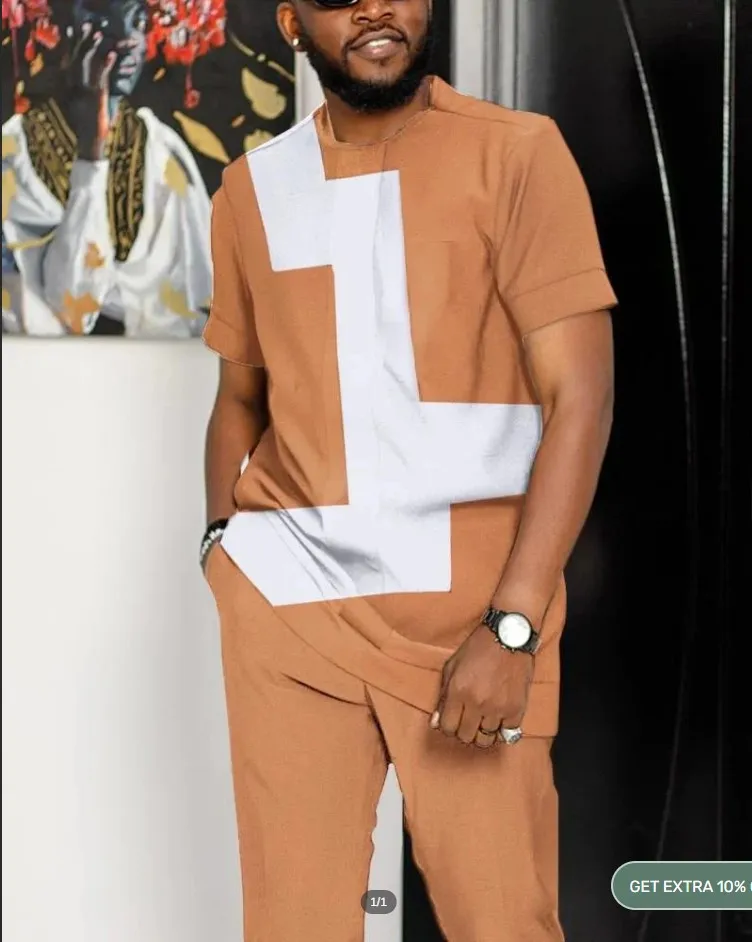 2023 Summer New Two-Piece Men's Tracksuits Striped Top Trousers 3D Printed Splicing Shirt Set Casual Male Jogging Suit Plus Size