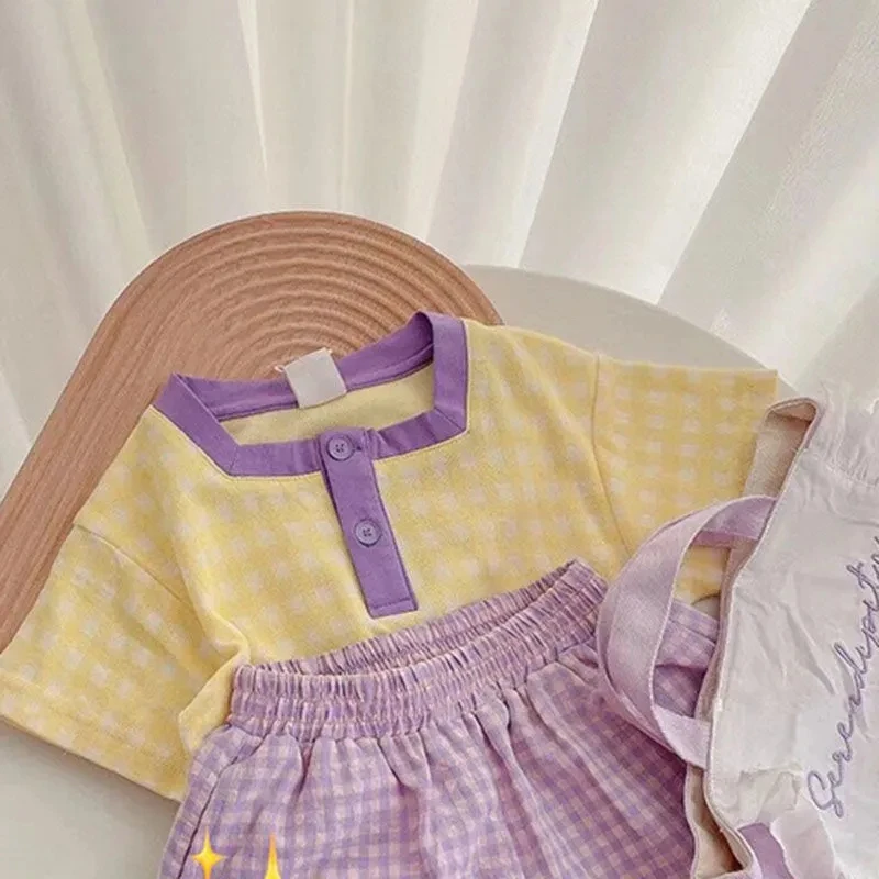 

New summer baby kids girls cotton short sleeve t-shirts shorts clothing sets girls cute shorts casual clothing sets P4 701