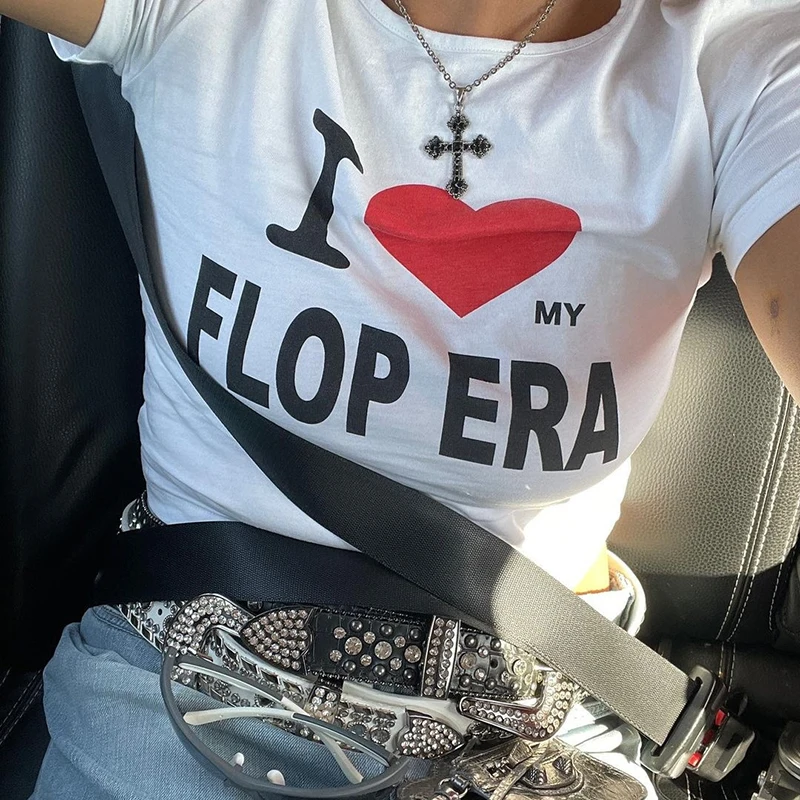 

High Street Harajuku Vintage Letter Fashion Casual Print O Neck Short Sleeve Top Short Navel Sexy Women Clothing Size Y2K emo