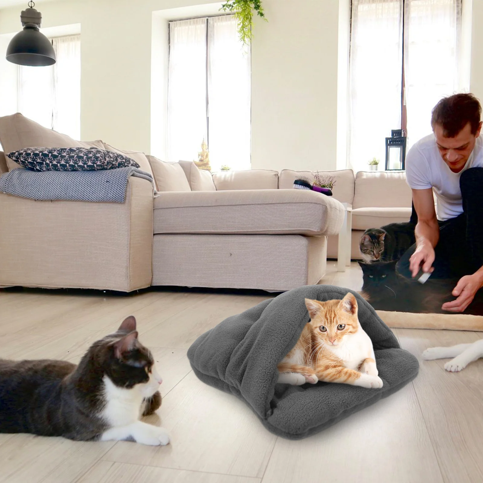 Кровать для собак и кошек теплая коврик питомника одеяла сна спальный мешок