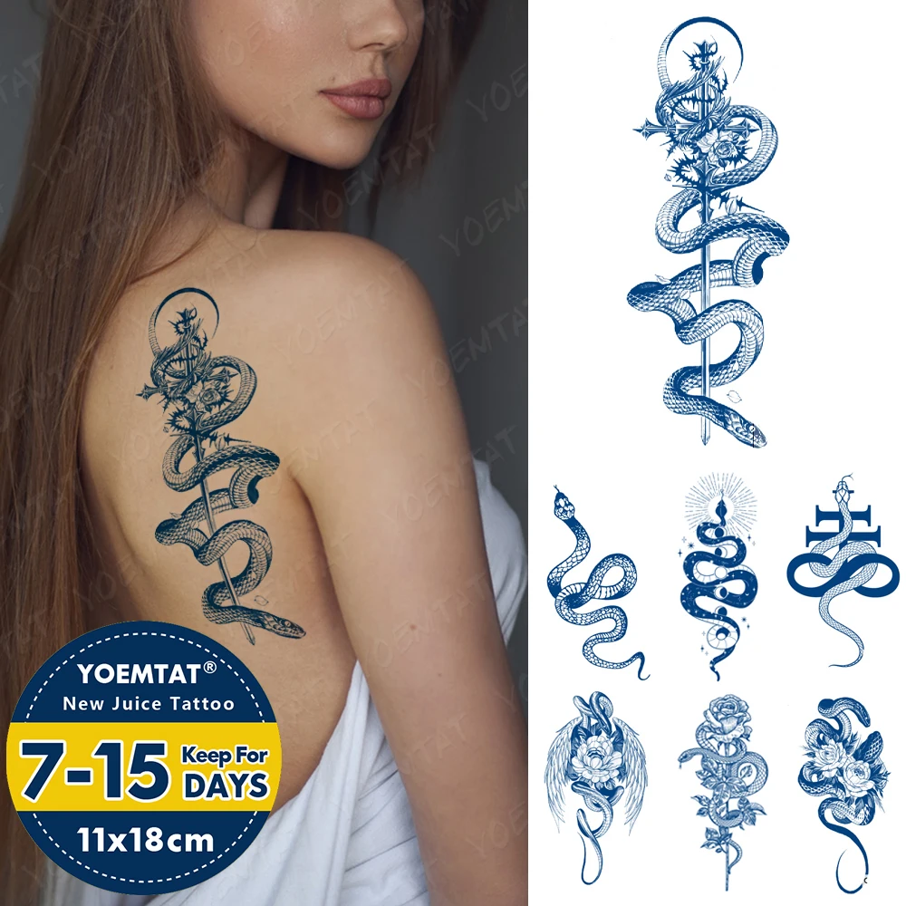 

Waterproof Temporary Tattoo Sticker Genipin Herbal Juice Lasting Ink Snake Sword Rose Body Art Semi-Permanent Flash Fake Tatoo