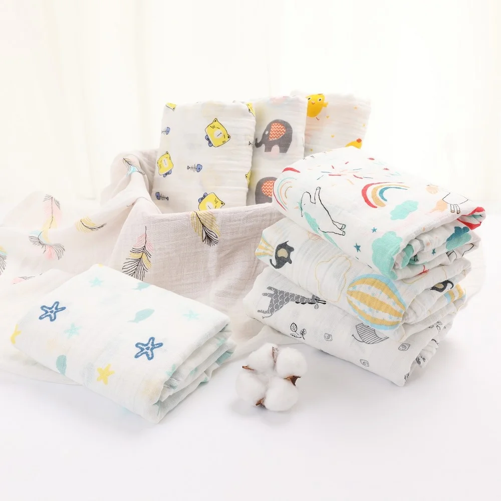 

Cartoon Printed Baby Bag Quilt Double Layer Cotton Gauze Towel Swaddling Towel Sunshade Cart Cover Blanket Bath Towel