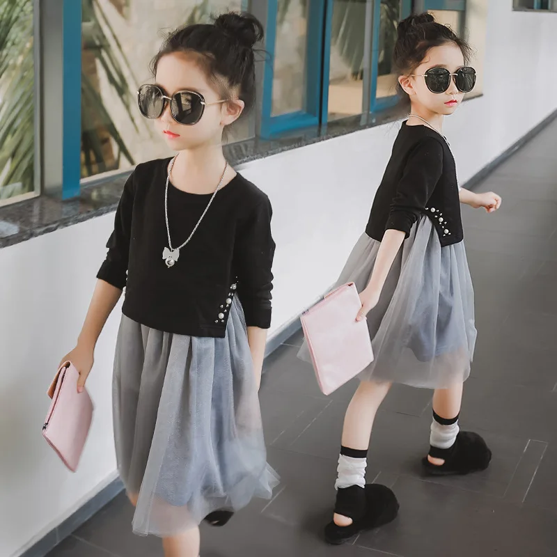 

Spring And Autumn Girls Dress Set New Mesh Princess Dress Korean Version Little Girl Long Sleeve Shirt Beaded Two-Piece Set