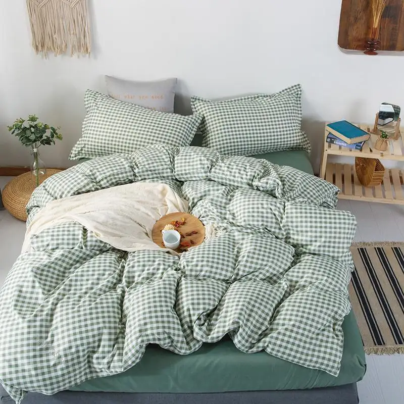 

3Pcs,Bedding Set 200x230 Quilt Cover,Blanket Cover, Bed Sheet, Double Queen King Size Green grid Duvet Cover 220x240 Pillowcase