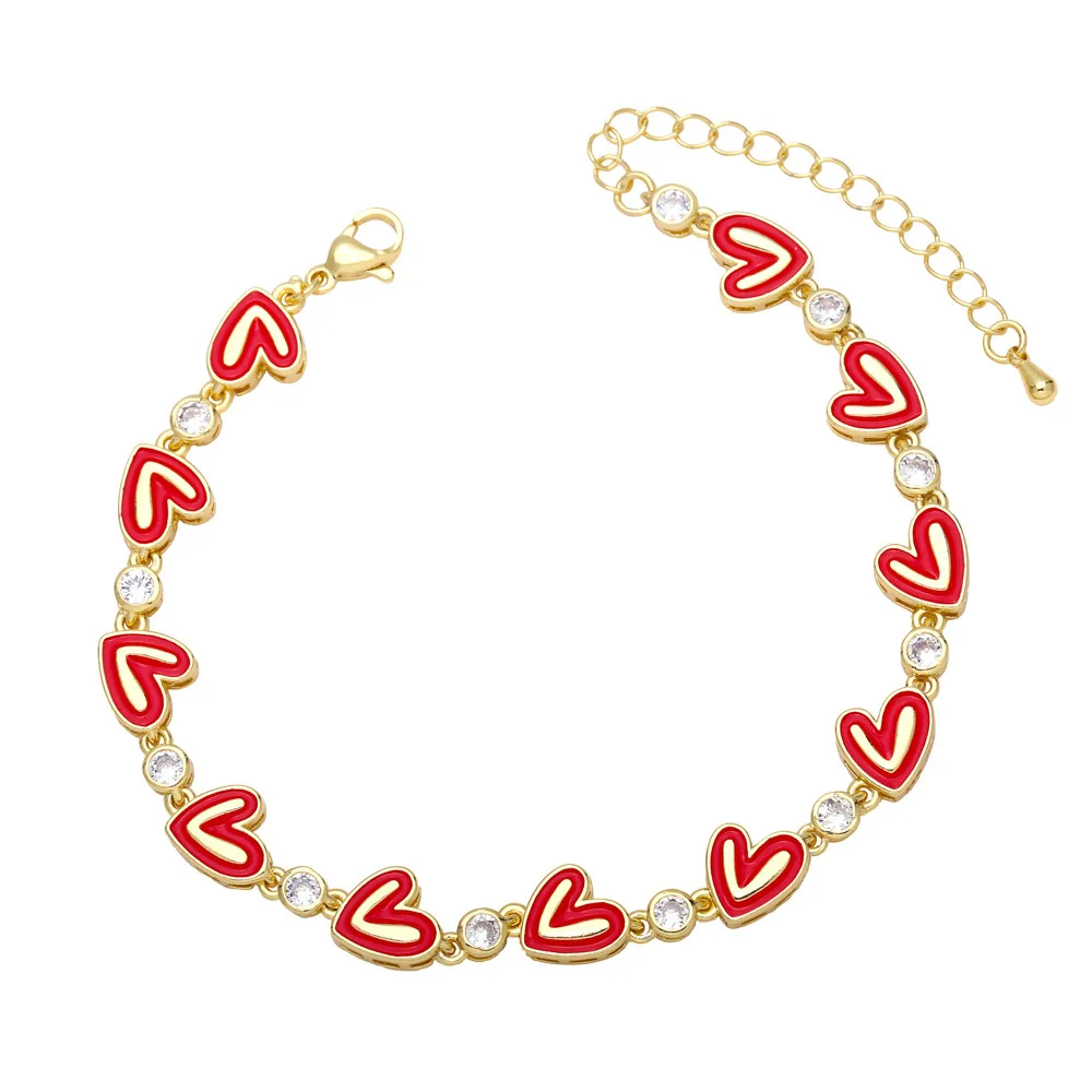 Модные Позолоченные Красочные эмалевые блестящие браслеты с любовным сердцем и