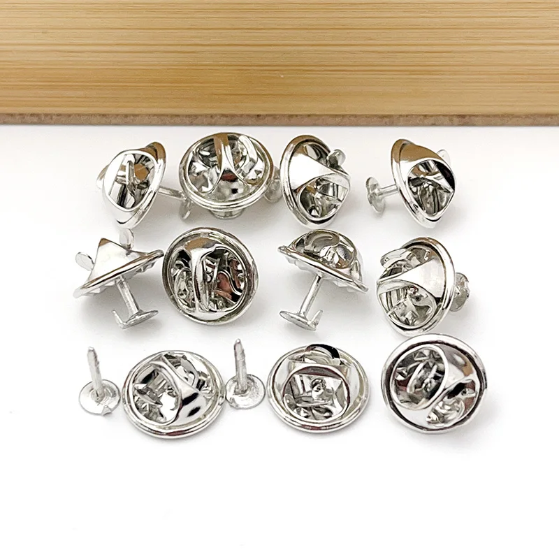 120Pcs Copper Flat Head Needle Butterfly Cap Buckle Small Brooches Pin Base Horse Needle Stand Badge Medal Back Buckle Wholesale