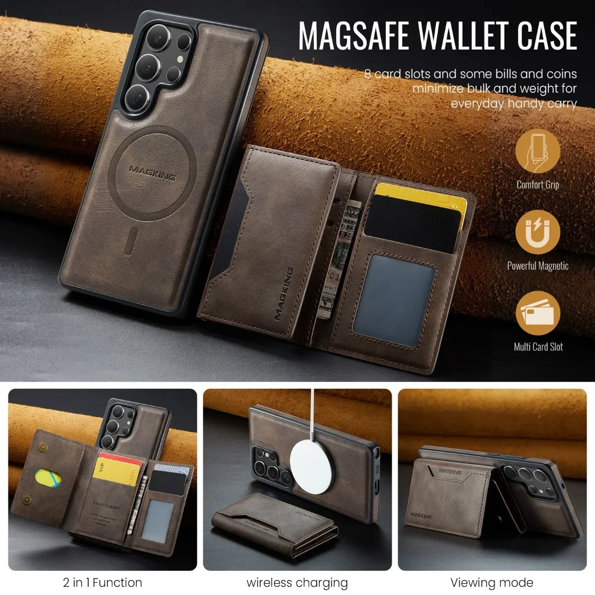 Чехол-кошелек 2-в-1 с магнитной картой для телефона Samsung Galaxy S25 S23 Ultra S24 Plus MagSafe