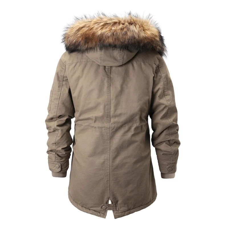 Mid-length Fur Collar Thickened Warm Coat Men's Winter Detachable Hooded Parka Outdoor Sports Tooling Padded Jacket Men Clothing