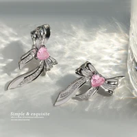 first chapter of love pink love zircon earrings sweet metal bow earrings sweet cool girl advanced sense
