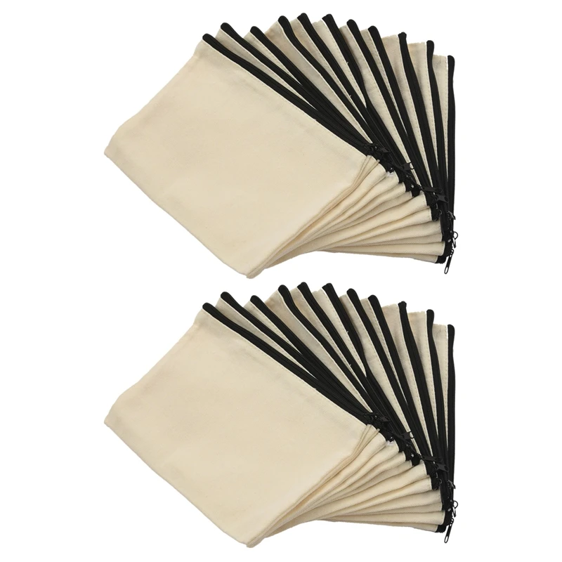 

24 Pack Canvas Zipper Bags, Blank DIY Craft Pouches For Travel Cosmetic Makeup Bags, Pencil Case, Party Gift Bags