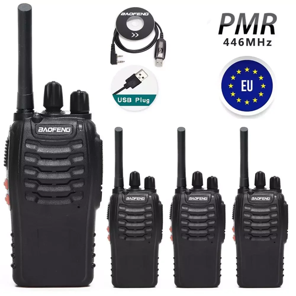 

4 шт., портативная рация с зарядным устройством USB, 16 каналов, 446 МГц
