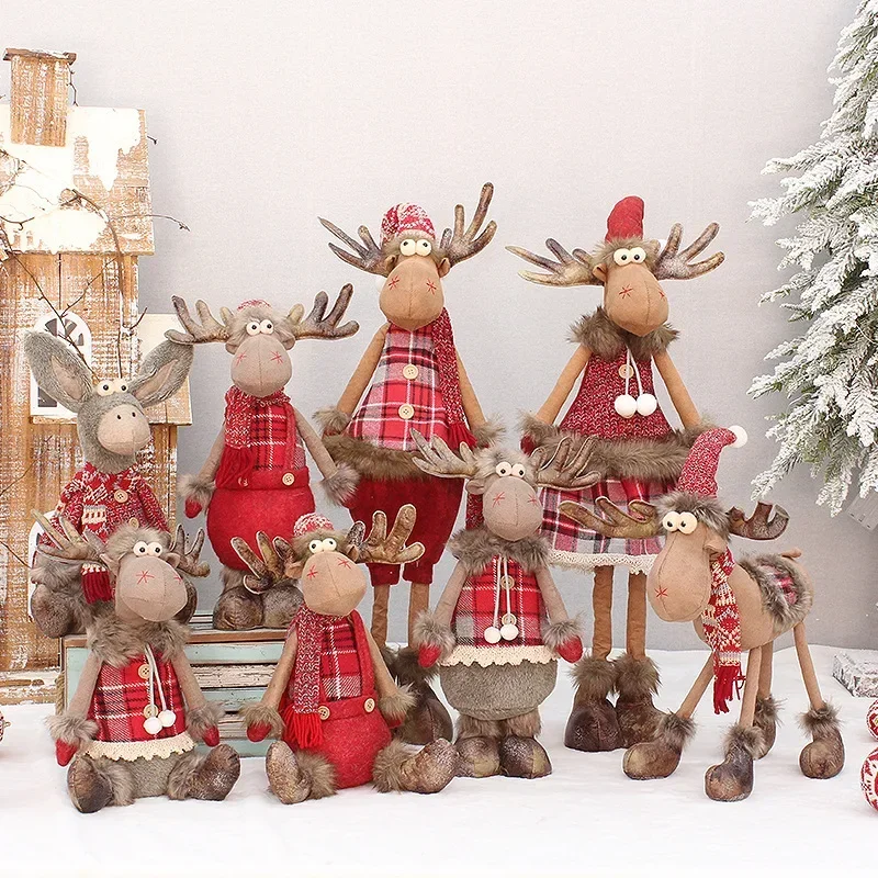 

Christmas Stretchable Doll Decoration Deer Elk Doll Fabric Retractable Standing Sitting Posture Deer Doll Gifts Navidad Natal