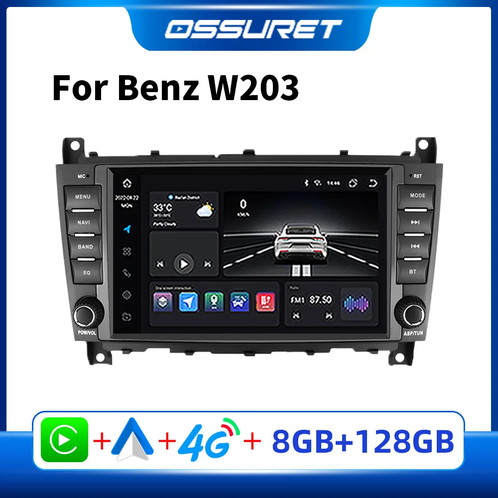 Фото Автомобильный мультимедийный плеер Carplay Android для Mercedes Benz W203 C 2004 - 2007 CLC 2008-2010, автомагнитола, аудио, стерео, GPS навигатор, SWC, RDS №1