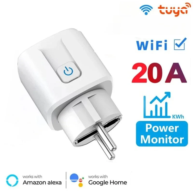 

Умная розетка ЕС, Wi-Fi, умная вилка, функция мониторинга мощности, синхронизация, голосовое управление, работает для приложения Tuya Alex Google Home