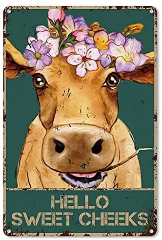 

Hello Sweet щеки корова с цветами жестяной знак для туалета ванной комнаты украшения для ванной комнаты-винтажный металлический жестяной знак Н...