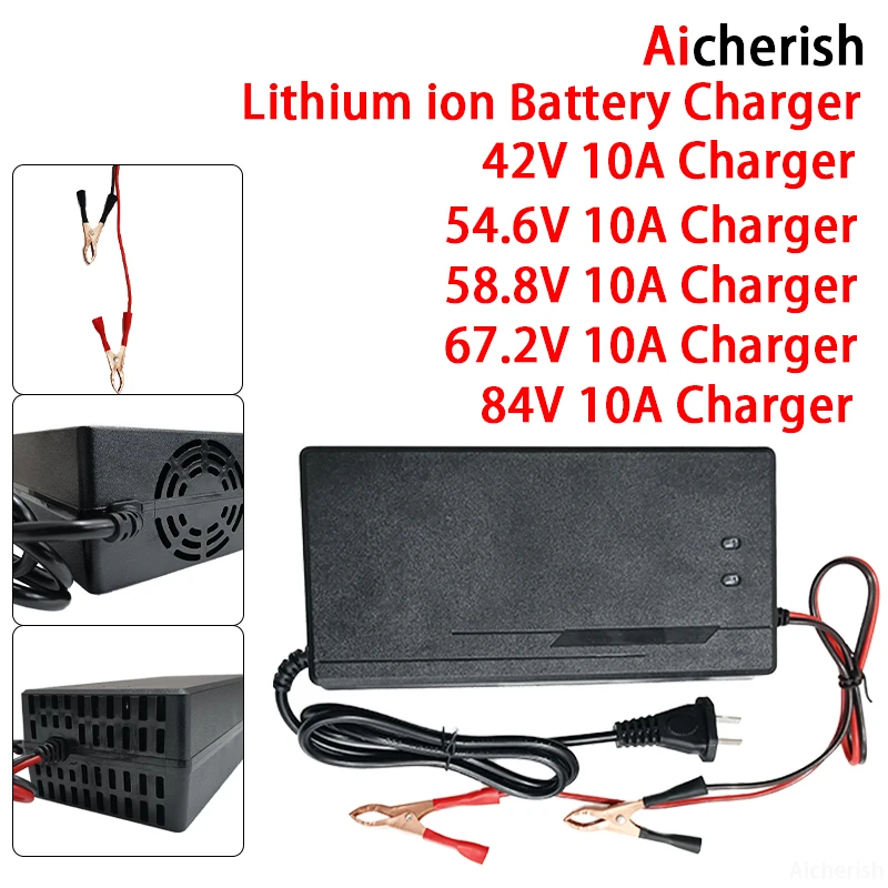 

Lithium Battery Charger 42V/54.6V/58.8V/67.2V/84V 10A Intelligent Fast Charger With Clip Chargr Input 100-240V Protection