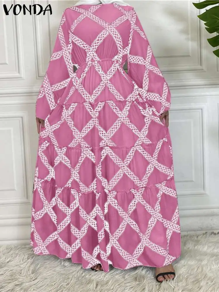 

VONDA Women Party Maxi Dress Vintage Printed Long Sleeve Ruffled Dress 2023 Autumn Sundress Casual Loose Holiday Robe Femme