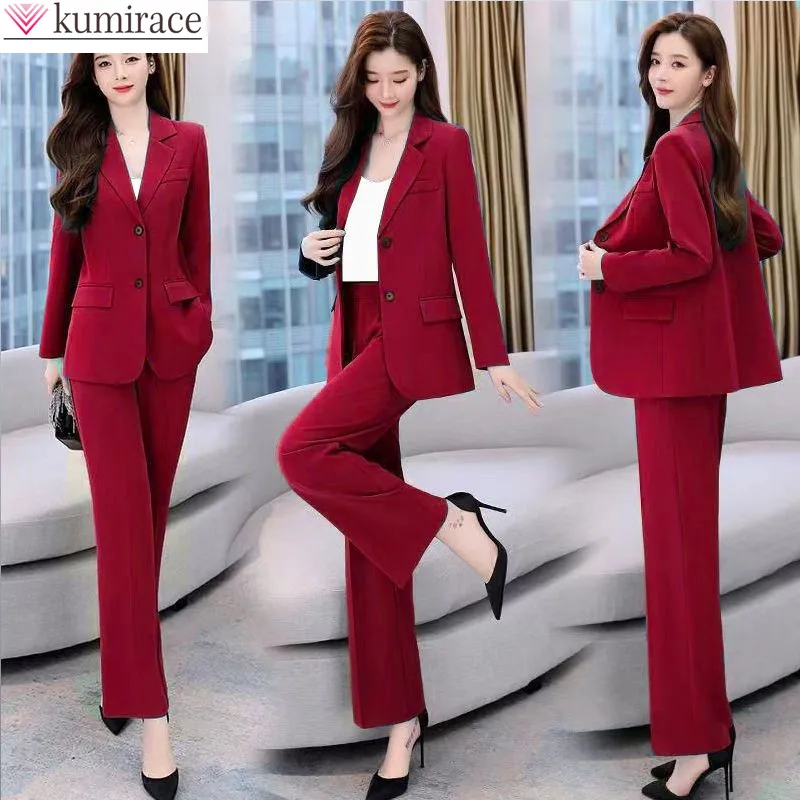 Spring 2023 New Single Breasted Pocket Blazer Jacket Casual Trousers Two-piece Elegant Women's Trousers Suit Office Suit
