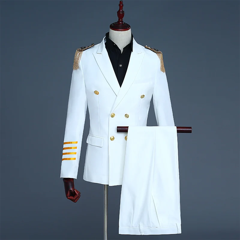 Aviation Captain'S Uniform Male Stage Costume Pilot'S Airless Coat Slim Men Navy Suit Evening Party Dress Nightclub