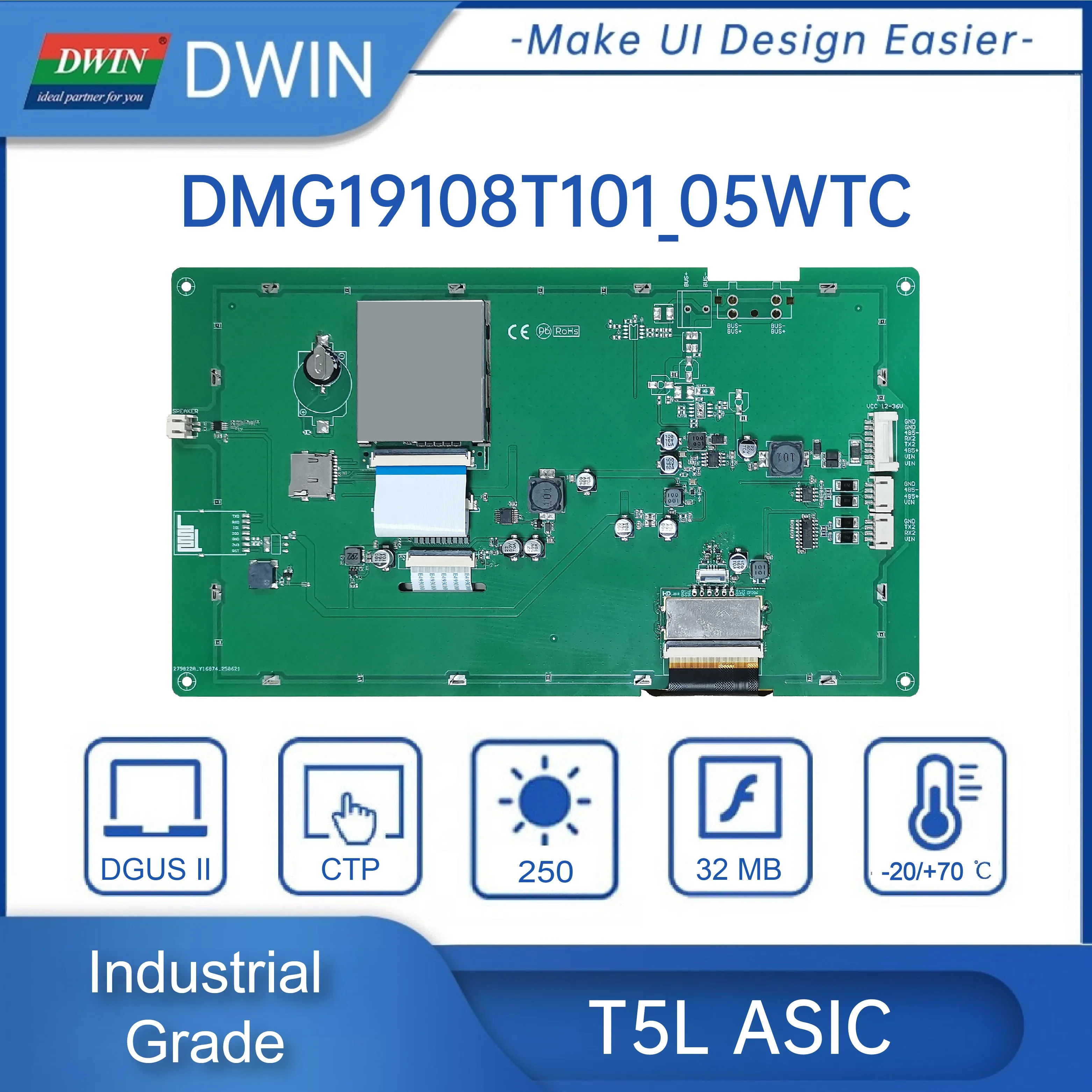 Фото Новый DWIN 10,1-дюймовый 2K DGUS II HD-дисплей 1920*1080 с IPS TFT ЖК-дисплеем для Arduino STM32 ESP32 MCU DMG19108T101_05W №2