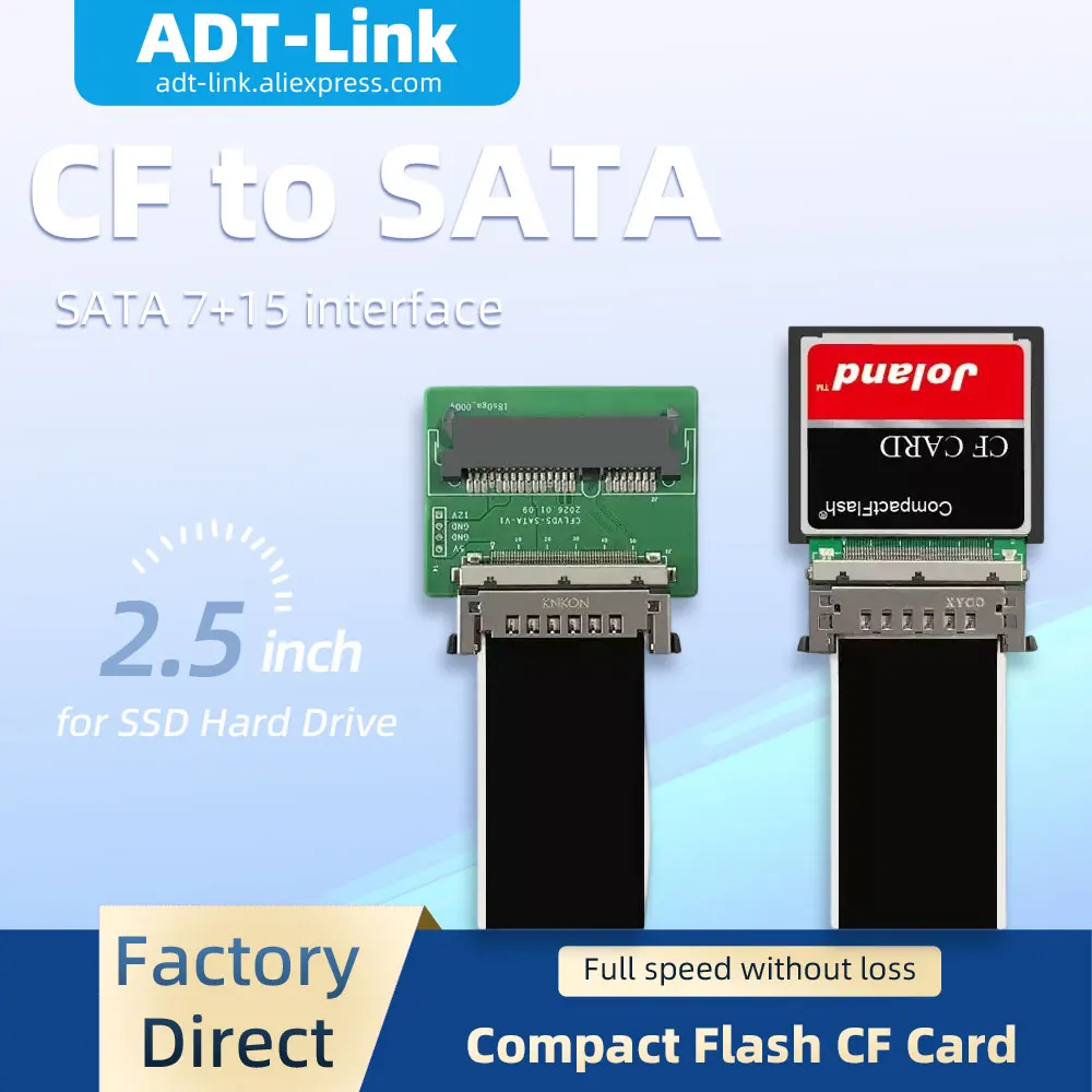 Фото Кабель-адаптер для 2,5-дюймовых HDD/SSD CF в SATA, переходник для карт Compact Flash CF на 7+15-контактный SATA, карта-конвертер для жестких дисков №1