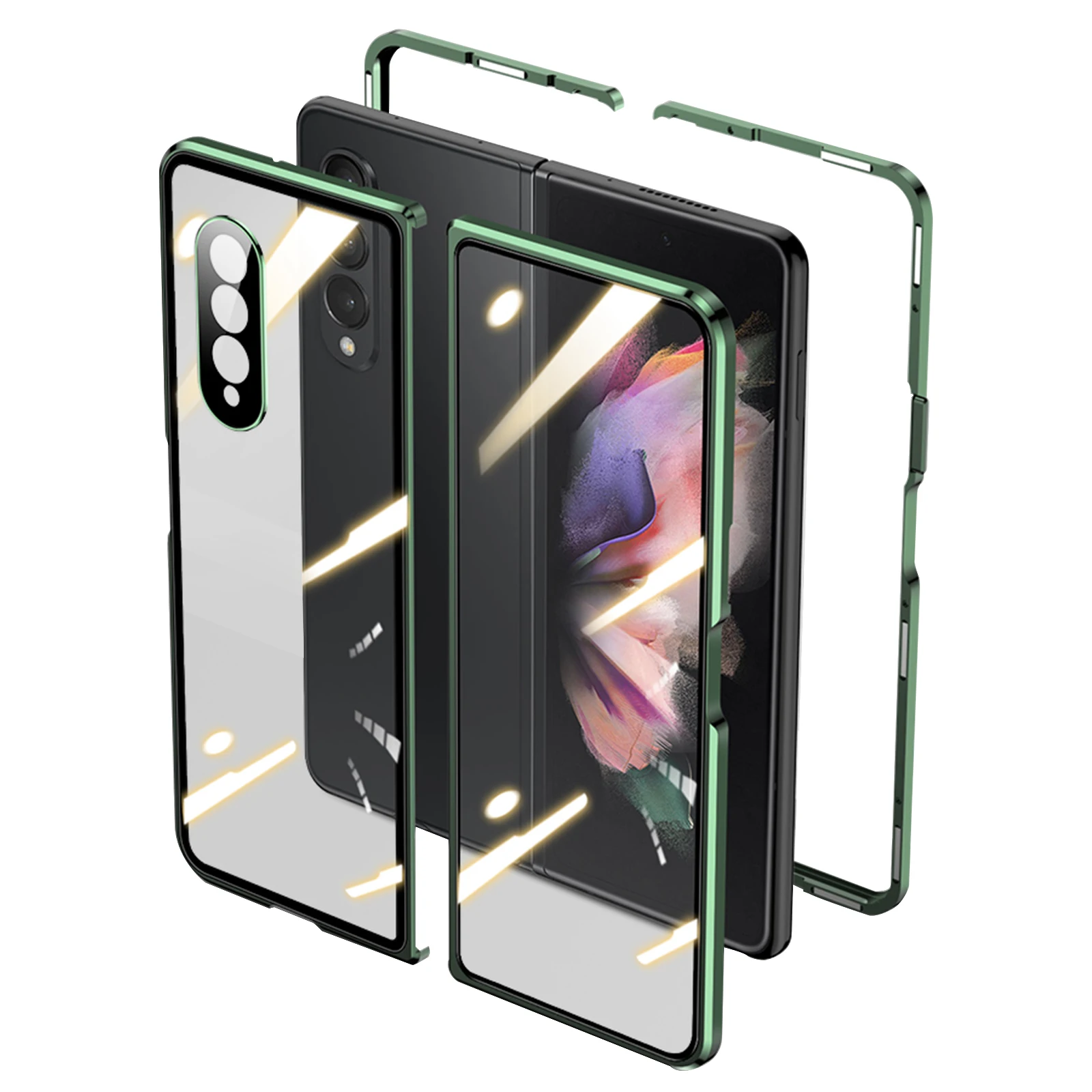 

Magnetic Double Sided Glass Magnetic Case for Samsung Galaxy Z Fold 3 Metal Frame Clear Tempered Glass Camera Protection Cover