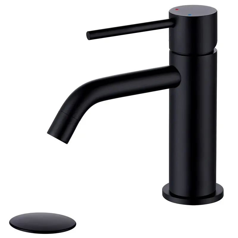 

Латунный матовый черный смеситель для ванной комнаты с выдвижным сливом в сборе, медный смеситель с одной ручкой умывальник для туалета